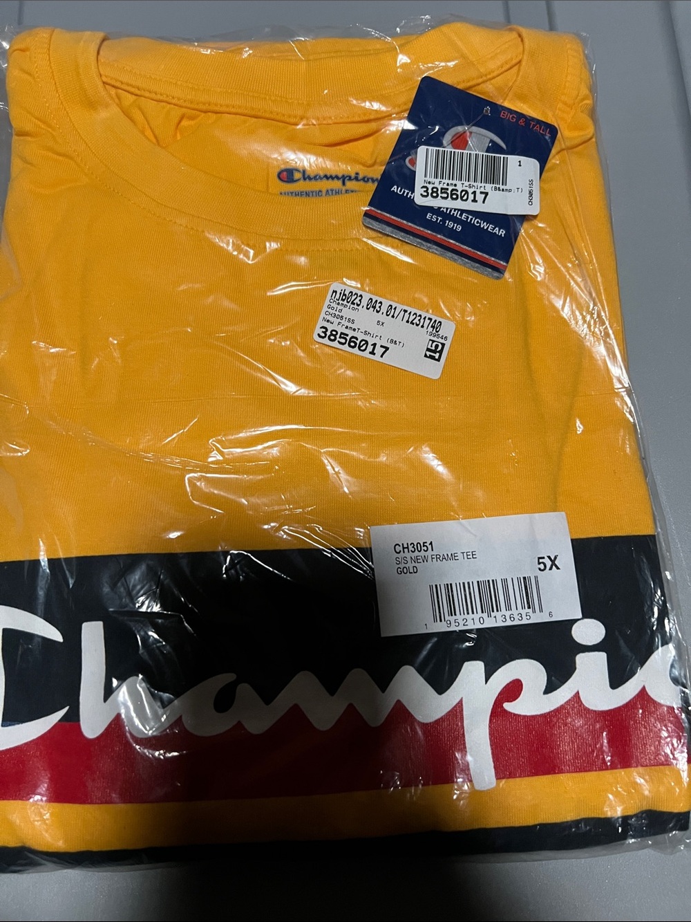Champion Gold Short Sleeve Logo Tee with Black & Red Trim Sz 5X